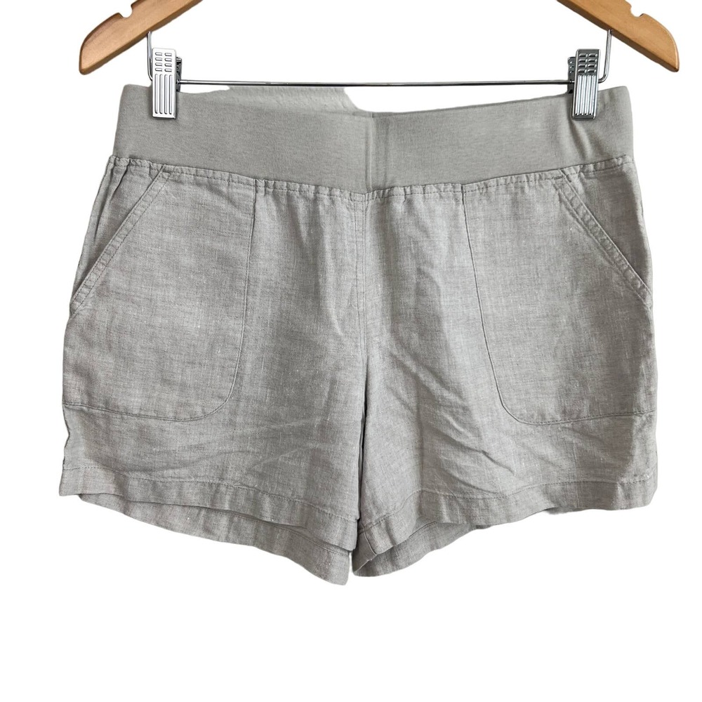 Allen Allen Linen Shorts Pockets Elastic Waist Sand Color Sz. Medium